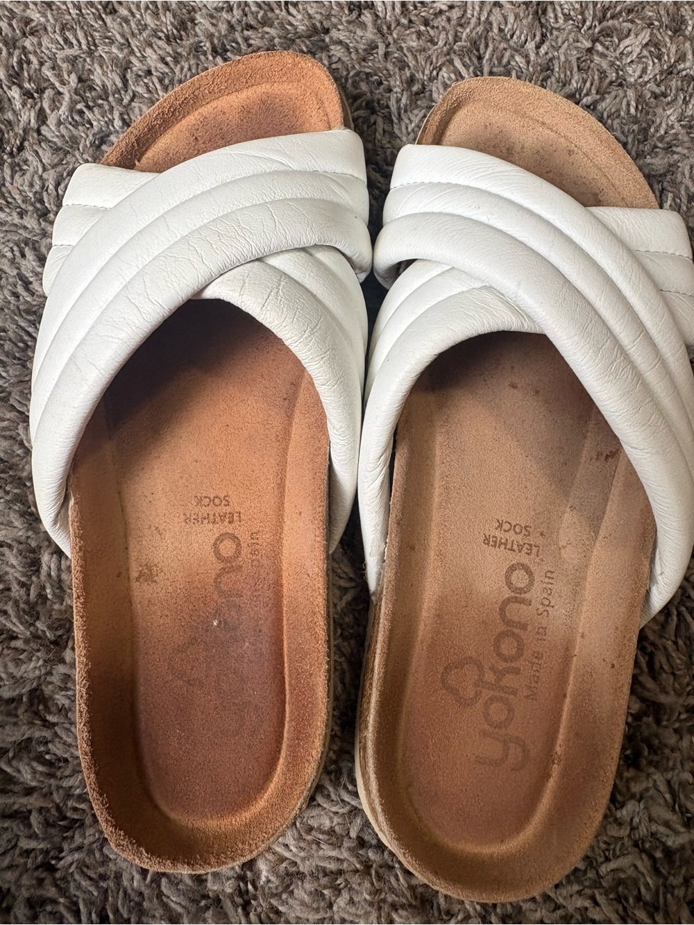 White Quilted Slide Sandals with Cushioned Leather Footbed - Picture 2 of 4